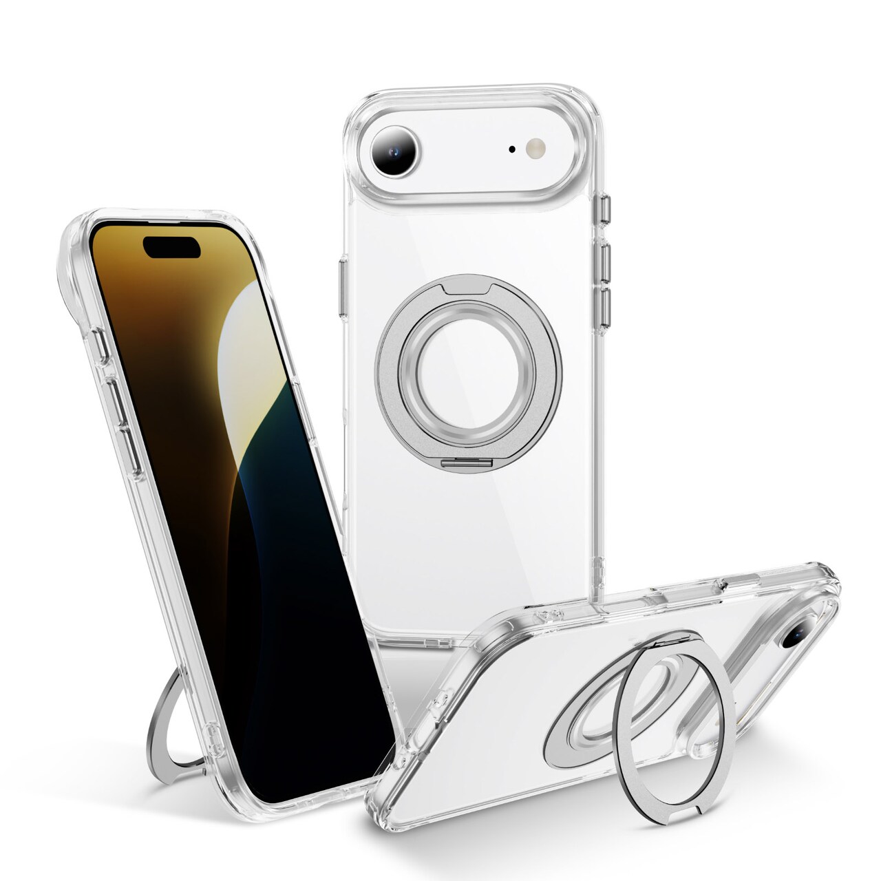 Clear Magnetic Case with Ring Stand for various Apple iPhone 17, 16, 15 Models, Fit for MagSafe, Shock Absorption Bumper, Soft Flexible TPU, Shock Resistant, Fingerprint Resistant, Protection